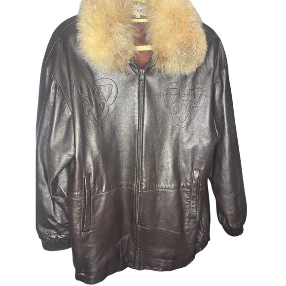 Dero by Rocco D'Amelio Oversized Leather Coat with Fur Collar Women's Size S - Picture 1 of 6